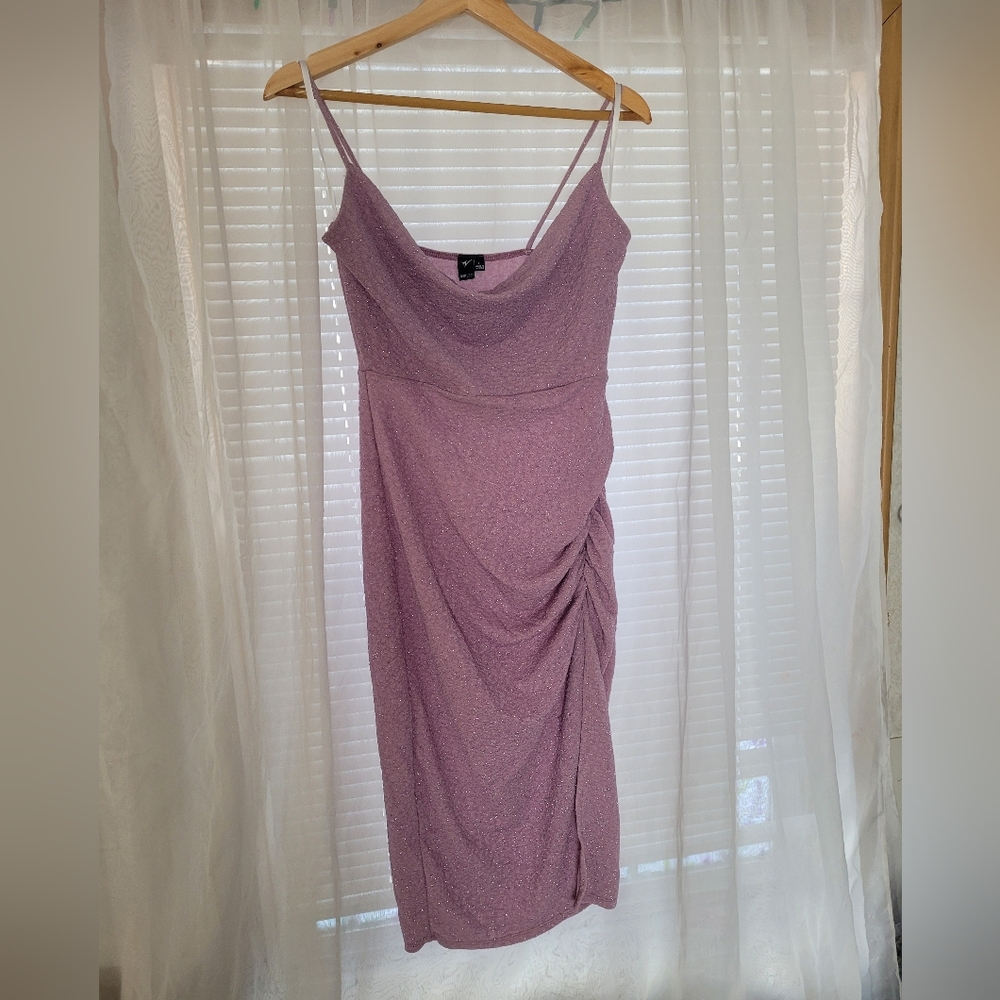 Windsor Kim Cowl Neck Bodycon Glitter Midi Dress Size Large Purple Dancewear - Picture 1 of 9